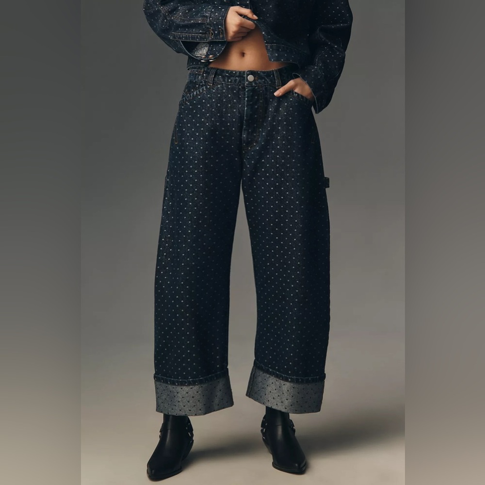 Pilcro Dark Denim Polka Dot Boyfriend Jeans